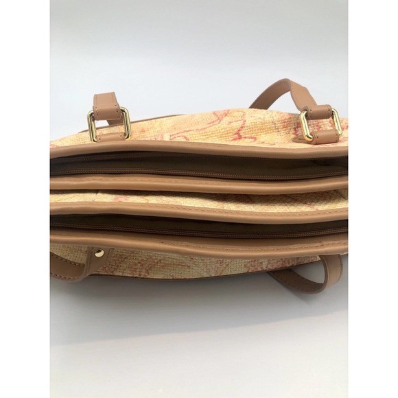 Etienne Aigner Floral  Straw Hand Bag Cream Coral‎ Camel Compartment Spring - Picture 7 of 13